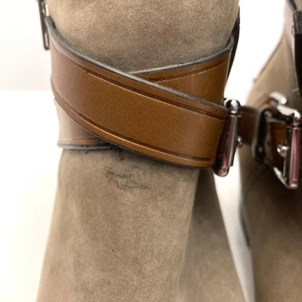 Coach Pauline Taupe Suede Ankle Booties Boots Womens 6.5M A8984 Zip Close